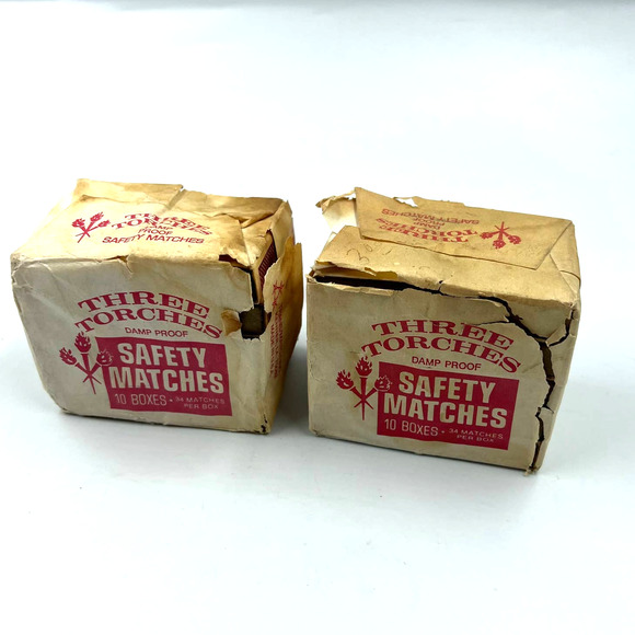 Vintage Lot Three Torches Damp Proof Safety Matches 2 Packs 10 Boxes Each Pack - Picture 1 of 6